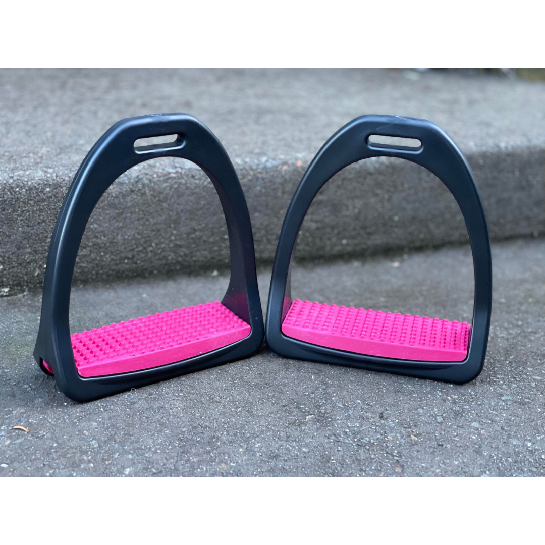 Showmaster Nylon Stirrups Adults 5 inch (12.5cm) Black w/ Pink Treads